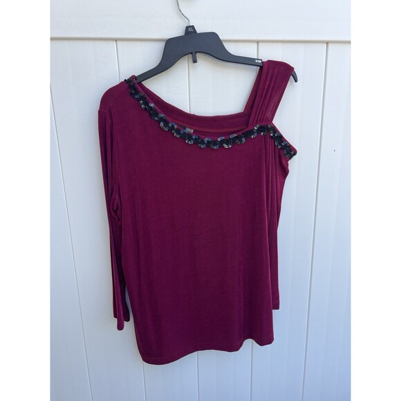 Slinky Brand Tops - Slinky Brand Women's Purple Top Size Small Acetate One Shoulder Embellished
